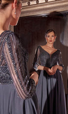 Ladivine CC446 - Beaded Plunging V-Neck Evening Dress