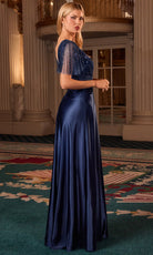 Ladivine CC447 - Flutter Sleeve Satin A-Line Formal Gown