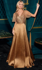 Ladivine CC447 - Flutter Sleeve Satin A-Line Formal Gown