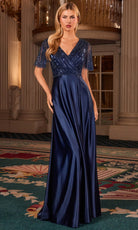 Ladivine CC447 - Flutter Sleeve Satin A-Line Formal Gown