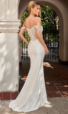 Ladivine CC456W - Off Shoulder Beaded Applique Bridal Dress