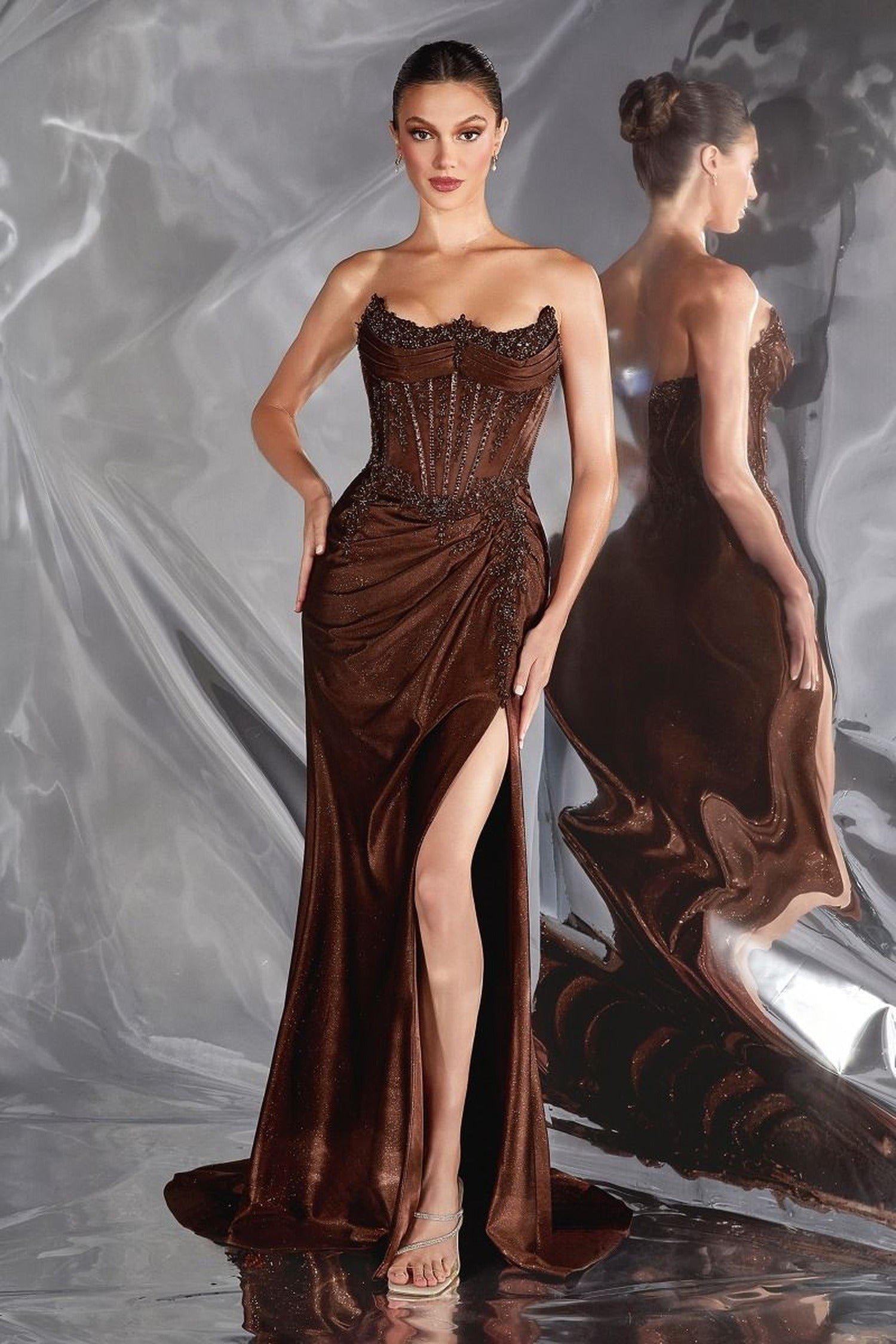 Ladivine CC463 - Inverted Sweetheart Beaded Prom Dress