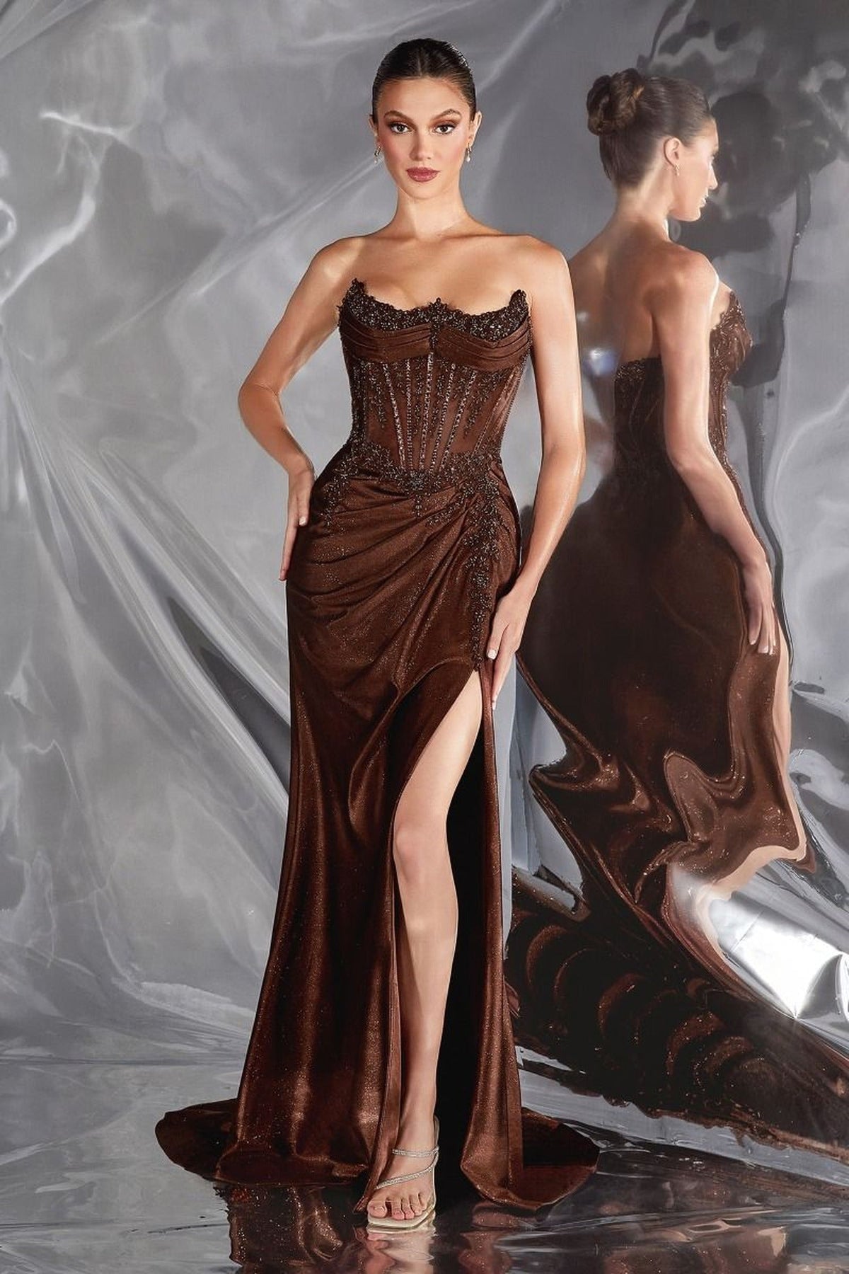 Ladivine CC463 - Inverted Sweetheart Beaded Prom Dress
