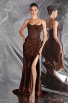 Ladivine CC463 - Inverted Sweetheart Beaded Prom Dress
