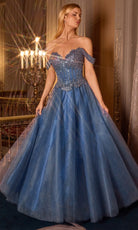 Ladivine CC471 - Beaded Top Off-Shoulder Evening Gown