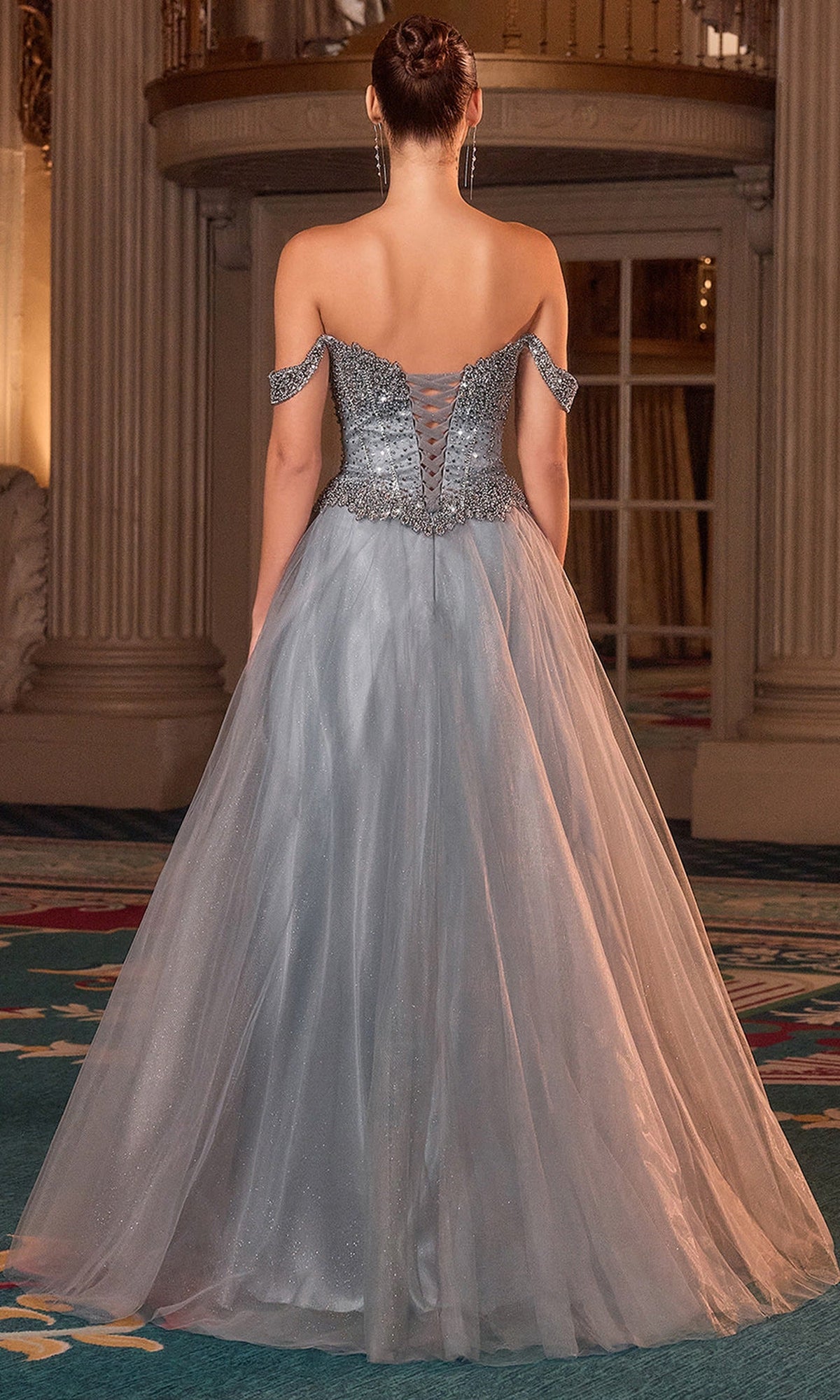 Ladivine CC471 - Beaded Top Off-Shoulder Evening Gown