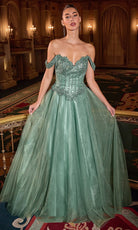 Ladivine CC471 - Beaded Top Off-Shoulder Evening Gown