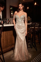 Ladivine CC477 - Sequin Off-Shoulder Evening Dress
