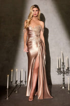 Ladivine CC489 - Off Shoulder Satin Appliqued Gown