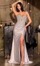 Ladivine CC491 - Crystal Embroidered Satin Strapless Gown