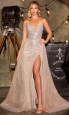 Ladivine CC492 - Linear Beaded Strapless Gown with Overskirt