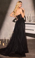 Ladivine CC492 - Linear Beaded Strapless Gown with Overskirt