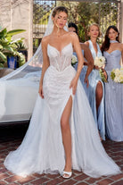 Ladivine CC492W - Plunging V-Neck Bridal Dress with Overskirt