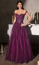 Ladivine CC493 - Off Shoulder Beaded Tulle Evening Gown