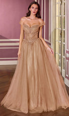 Ladivine CC493 - Off Shoulder Beaded Tulle Evening Gown