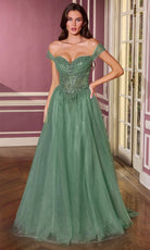 Ladivine CC493 - Off Shoulder Beaded Tulle Evening Gown