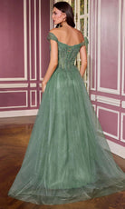 Ladivine CC493 - Off Shoulder Beaded Tulle Evening Gown