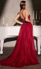 Ladivine CC495 - Halter Crossover Neckline Beaded Gown