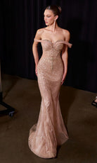 Ladivine CC496 - Off Shoulder Intricate Beaded Evening Gown
