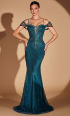 Ladivine CC496 - Off Shoulder Intricate Beaded Evening Gown
