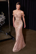 Ladivine CC496 - Off Shoulder Intricate Beaded Evening Gown