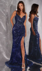 Ladivine CC498 - Sparkling Beaded Slit Sheath Prom Gown