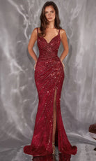 Ladivine CC498 - Sparkling Beaded Slit Sheath Prom Gown