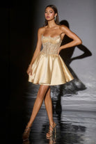 Ladivine CC502 - Beaded Corset Pleated A-Line Cocktail Dress