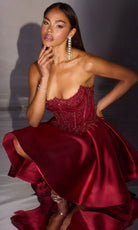 Ladivine CC502 - Beaded Corset Pleated A-Line Cocktail Dress