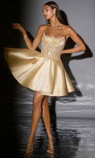Ladivine CC502 - Beaded Corset Pleated A-Line Cocktail Dress