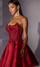 Ladivine CC502 - Beaded Corset Pleated A-Line Cocktail Dress - Silhouette Dresses