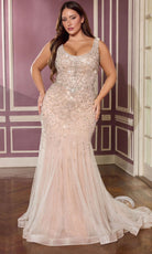 Ladivine CC8270C - Beaded Bodice Scoop Neck Plus Size Gown