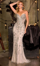 Ladivine CC8271 - Beaded Lace Strapless Tulle Prom Gown