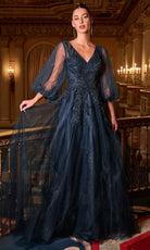 Ladivine CD0101 - Beaded Applique Tulle A-Line Gown