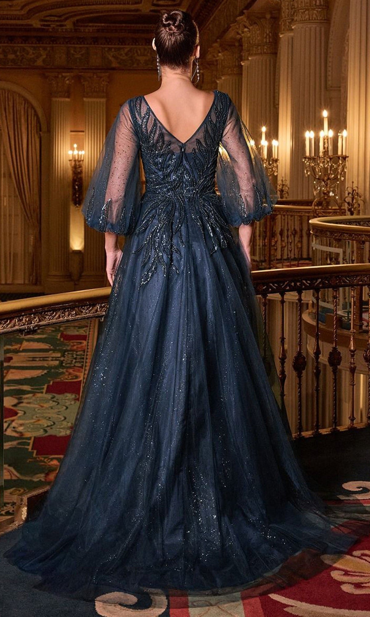 Ladivine CD0101 - Beaded Applique Tulle A-Line Gown