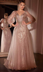 Ladivine CD0102 - Long Sleeve Applique Gown