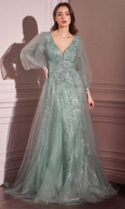 Ladivine CD0102 - Long Sleeve Applique Gown