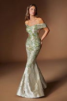 Ladivine CD0107 - Mermaid Metallic Jacquard Formal Dress