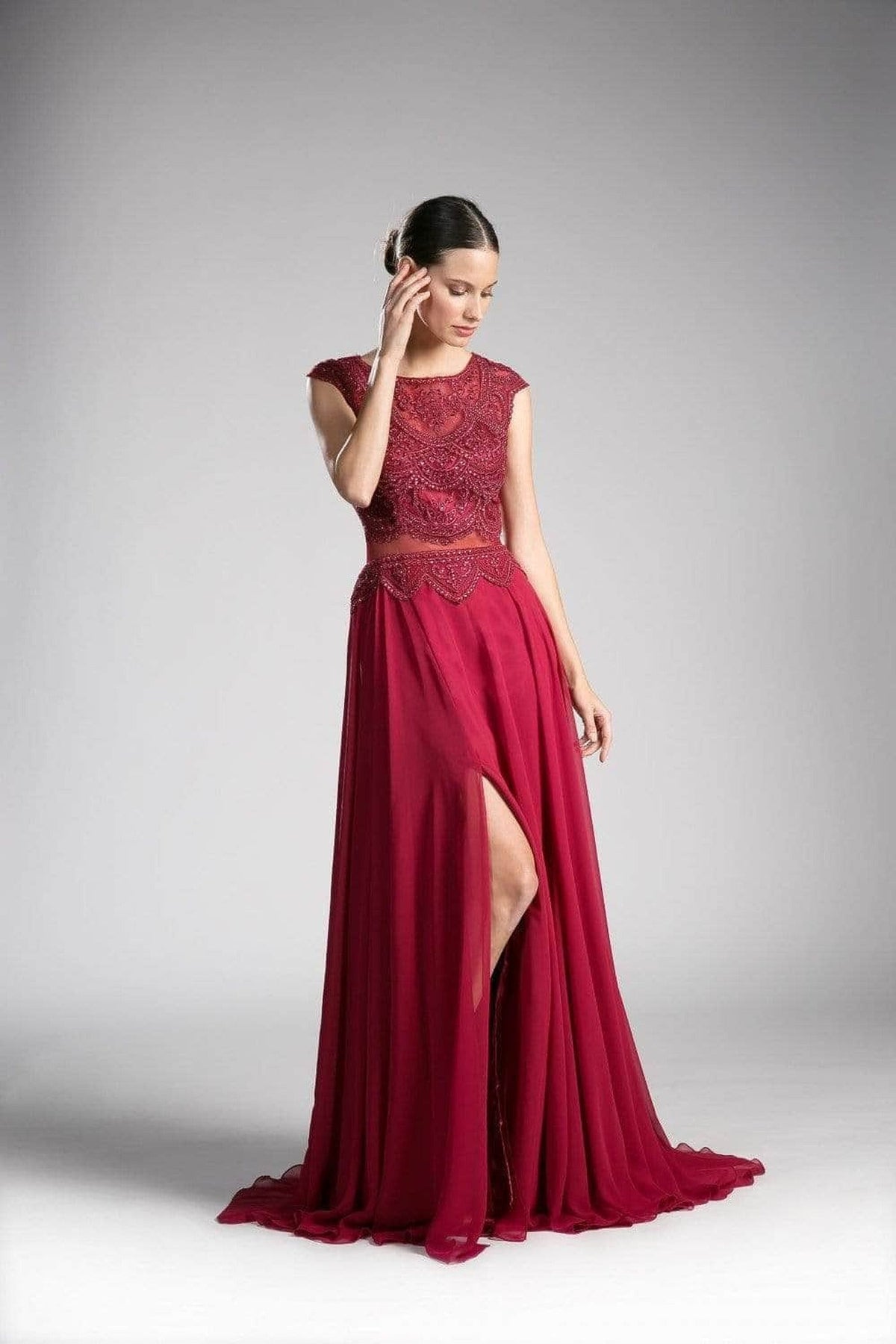 Ladivine CD0113 - Adorned Illusion Bateau A-line Dress