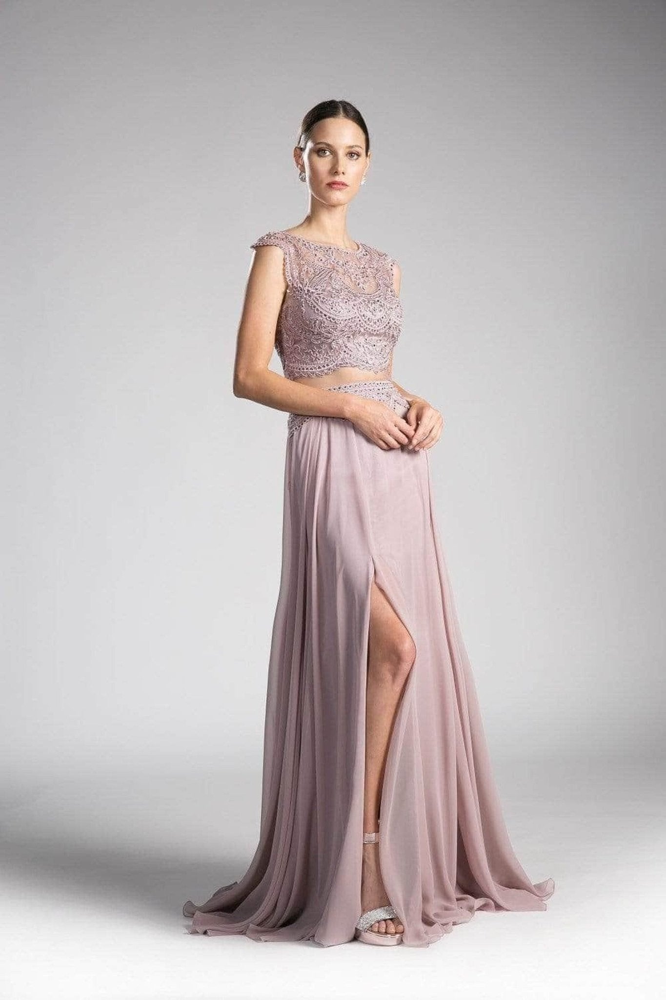 Ladivine CD0113 - Adorned Illusion Bateau A-line Dress - Silhouette Dresses