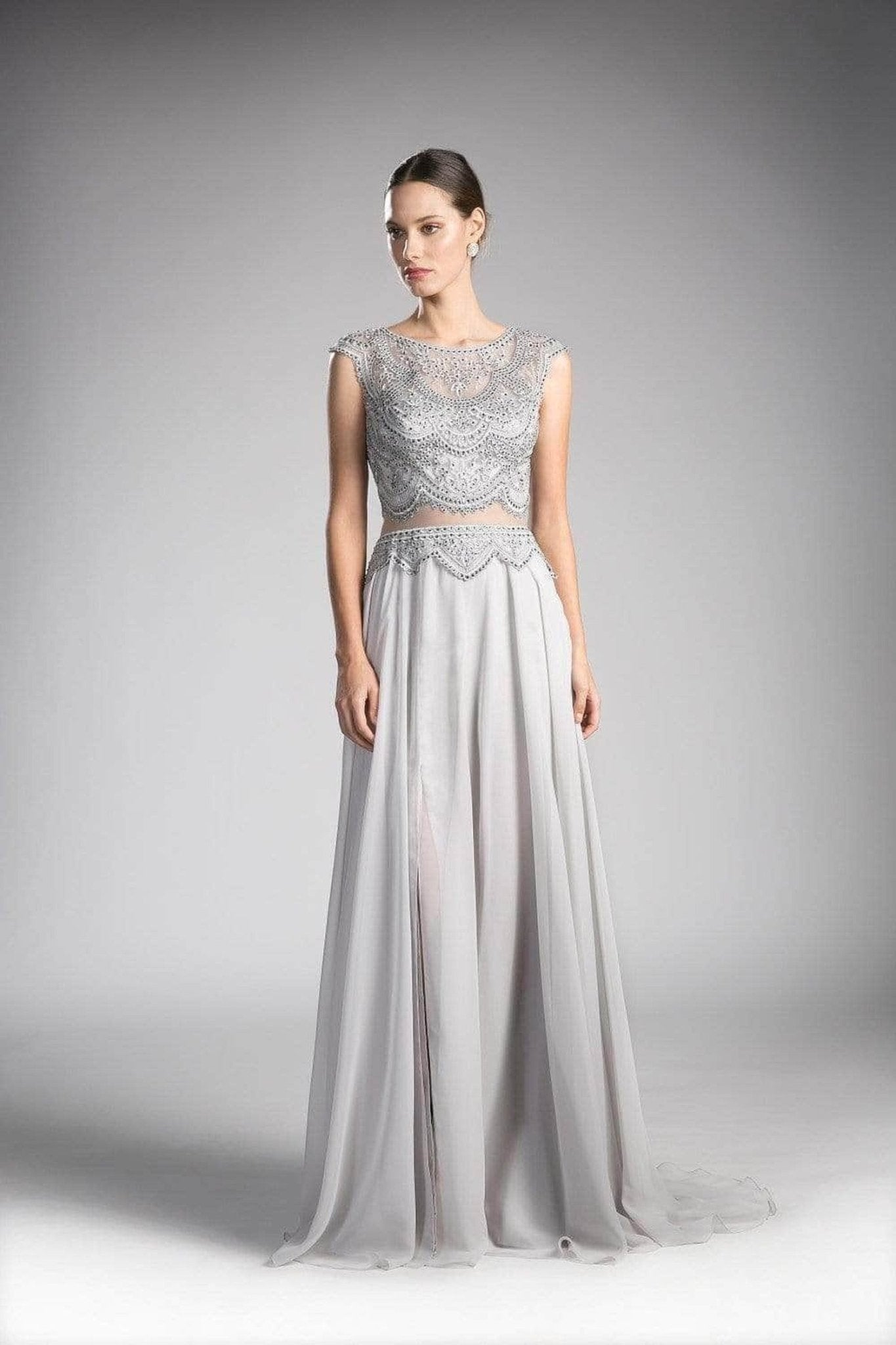Ladivine CD0113 - Adorned Illusion Bateau A-line Dress - Silhouette Dresses