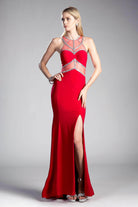 Ladivine CD0115 - Embellished Sheer Halter Fitted Dress