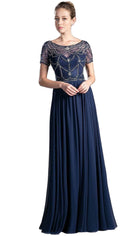 Ladivine CD0123 - Jewel Beaded Short Sleeves Mother of the Bride Dress