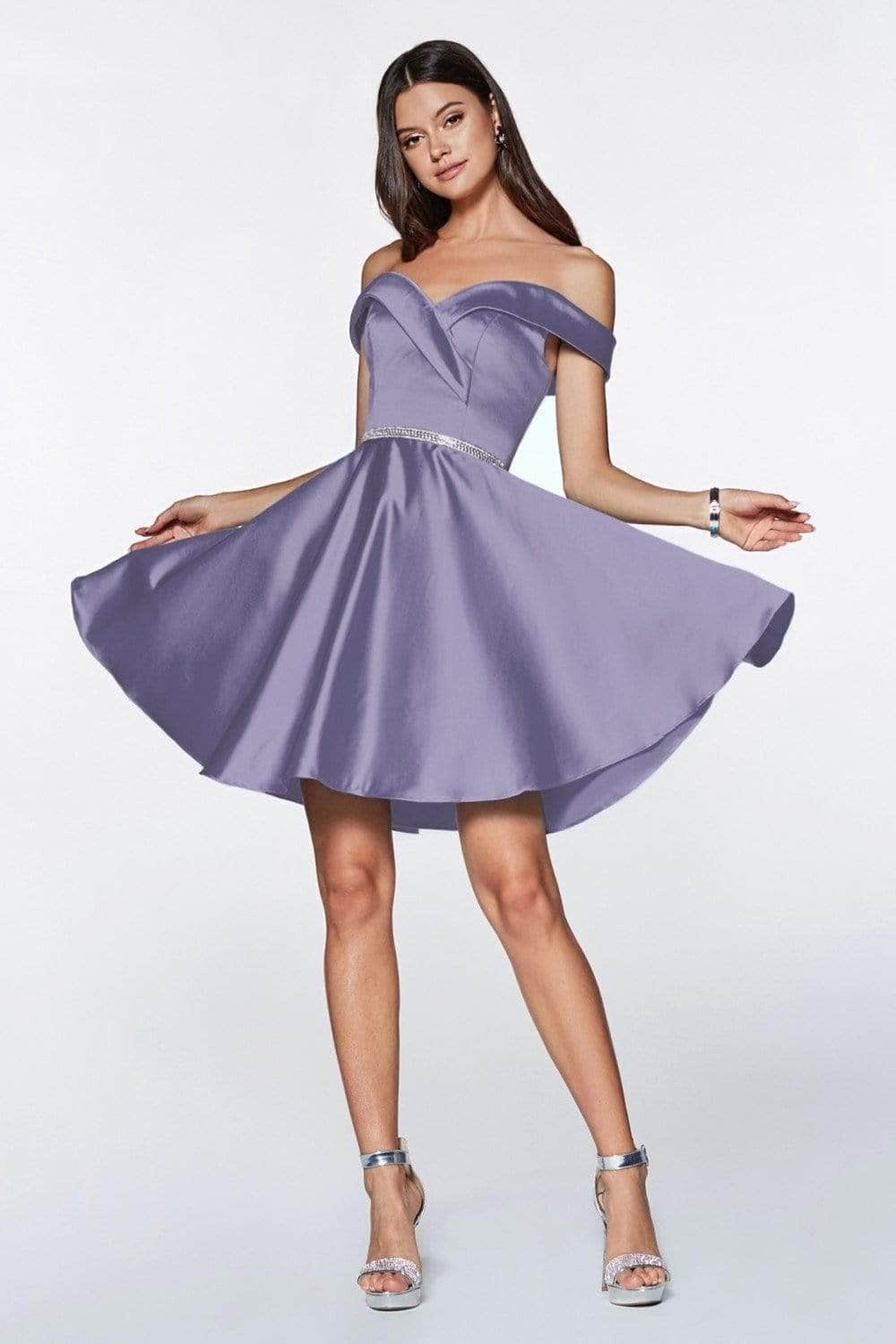 Ladivine CD0140 - Satin Off Shoulder A-Line Dress