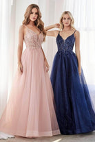 Ladivine CD0154 - Plunging Beaded A-Line Junior Prom Gown