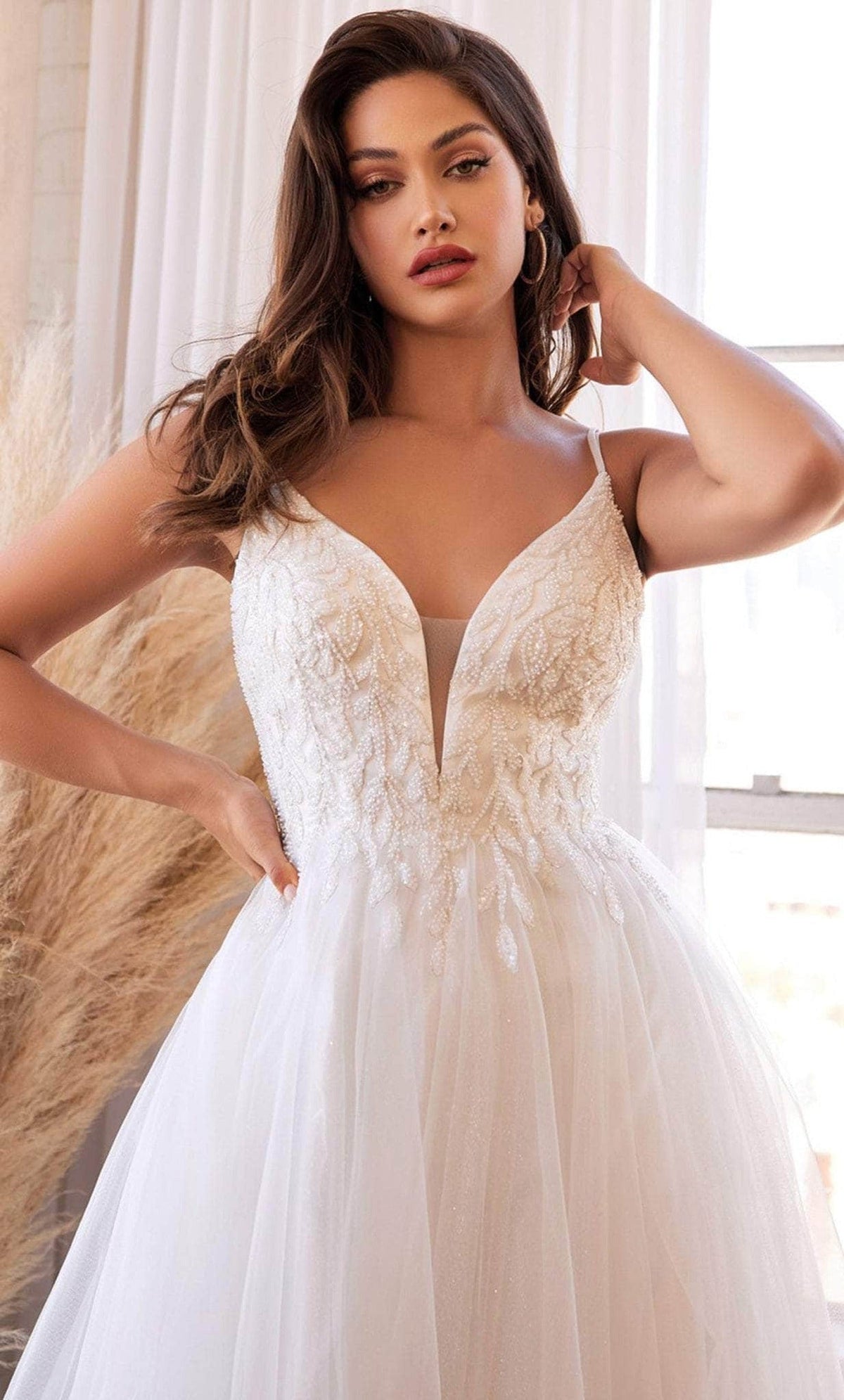 Ladivine CD0154W - Pearl Beaded Tulle A-line Bridal Dress