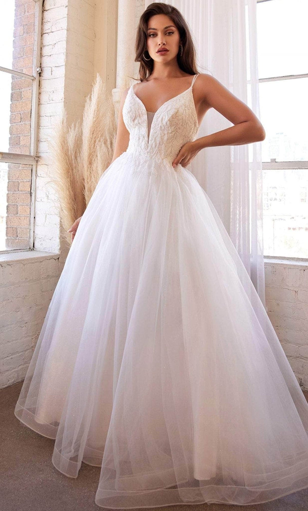 Ladivine CD0154W - Pearl Beaded Tulle A-line Bridal Dress