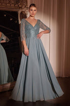 Ladivine CD0171 - Sheer Quarter Beaded Chiffon Gown