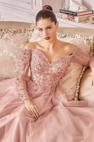 Ladivine CD0172 - Beaded Glitter A-Line Tulle Gown