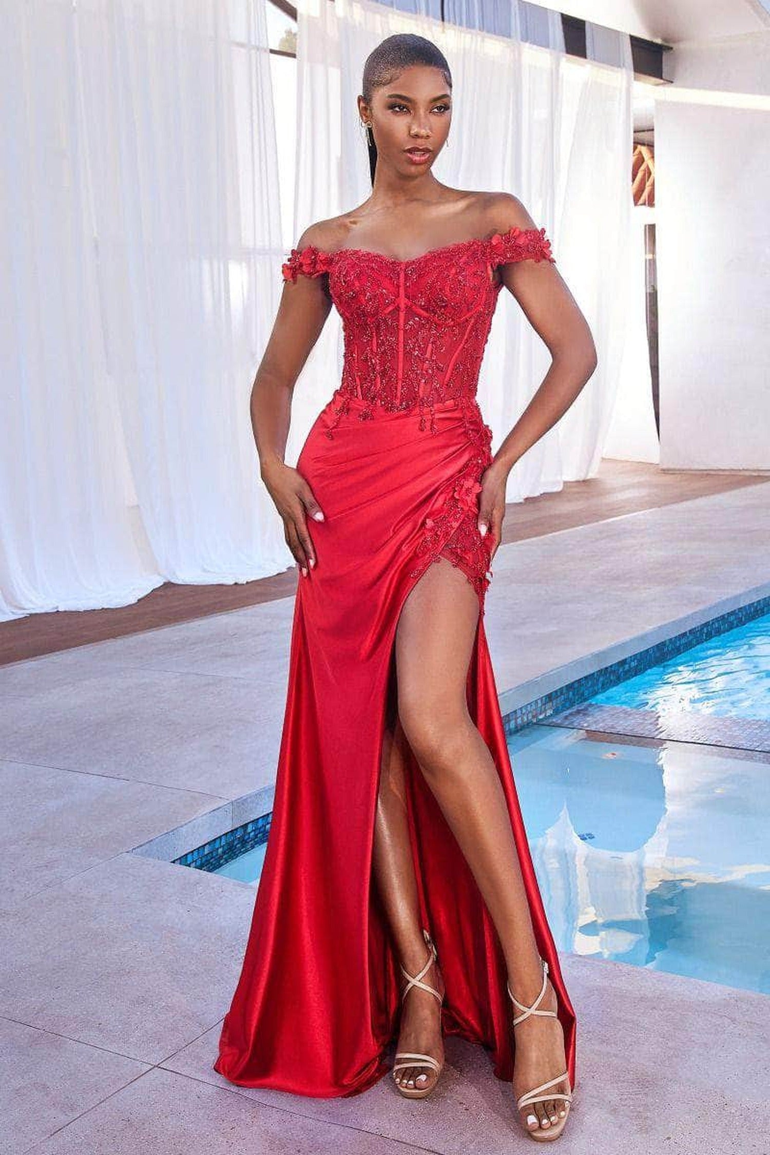 Ladivine CD0186 - Floral Off The Shoulder Prom Dress
